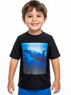 Old Navy Black Rashguard with Blue Shark Graphic